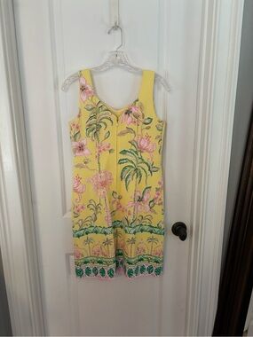 Beautiful Lilly Pulitzer Yellow Dress with Pink Label and Green Floral Trim